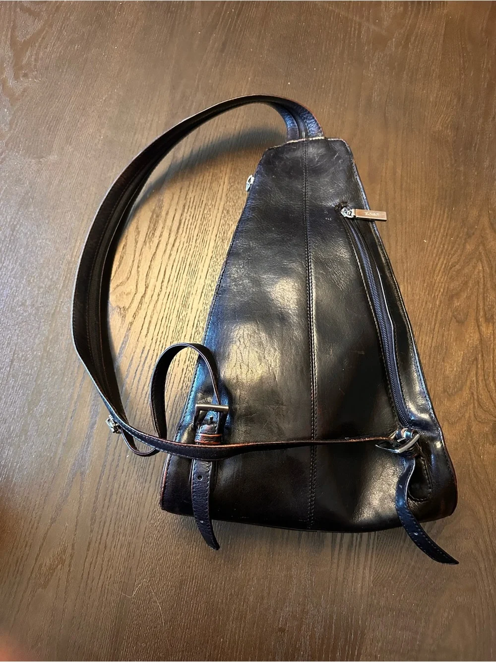 HOBO vintage Black Leather Triangle Sling convertible Backpack